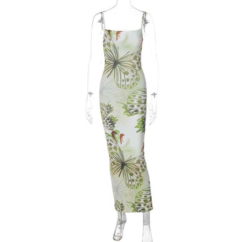 Basic Casual Dresses Lygens Tie Dye Butterfly Print Slveless Ruched Midi Slim Women Dress Elegant Party Ladies Autumn Wholesale 2023 New Clothing H252