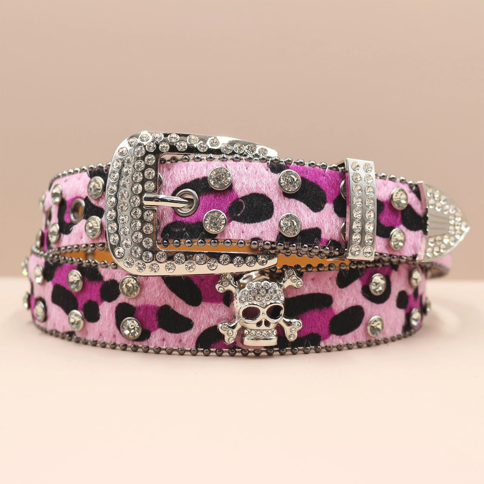 3.3cm Leopard print Western Rhinestone Belt For Woman Man Diamond Studded Belts Buckle Vintage Rivet Ceinture Belts 250218