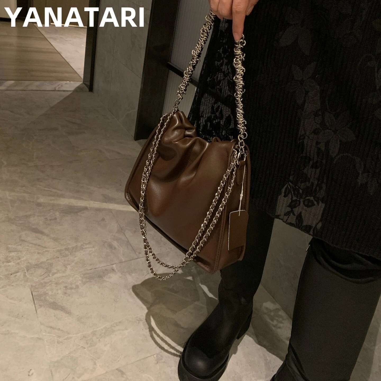 YANATARI Chain Small Dumpg For Women Genuine Leather White Crossbody Shoulder Handbag Female Bag