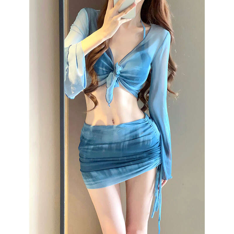 Swimsuit Women's Bikini Three Piece Set Split New Fashionable Skirt Style Hollow Conservative Seaside Hot Spring Swimsuit Gt Cut Porno New Arriva