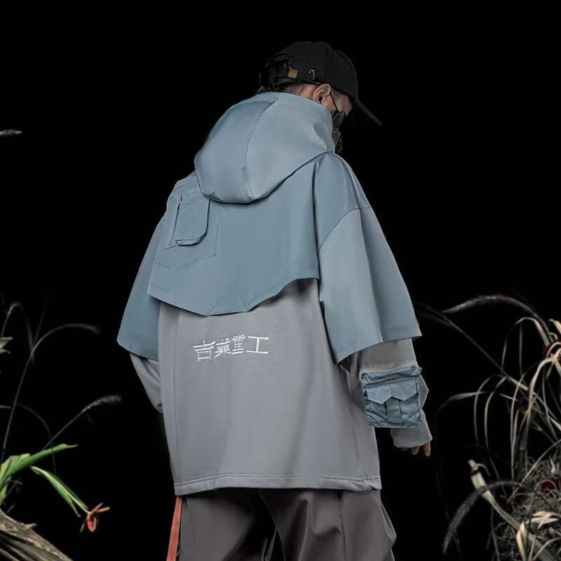 11 BYBB'S DARK Fake two Pieces Hoodie Techwear Men 2022 Embroidery Pullover Sweatshirts Patchwork Hip Hop Streetwear Hoodies