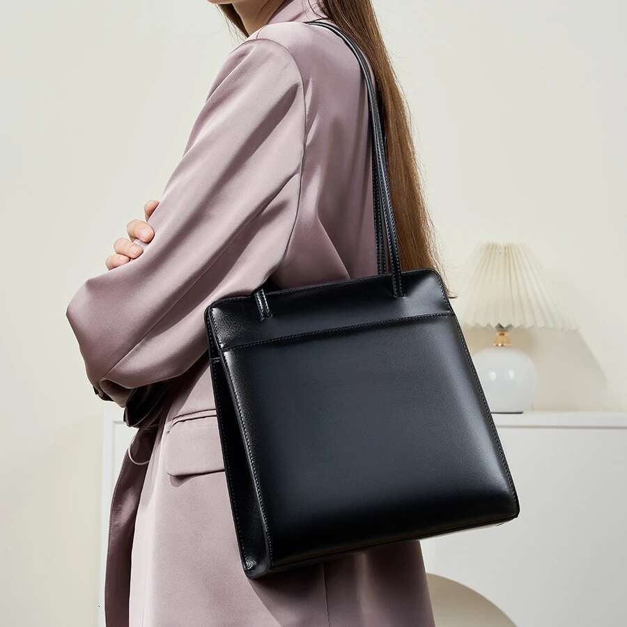 YANATARI Genuine Leather Large Shoulder Tote Bag Ladies Minimalism Red 2024 Large Capacity Handbag Woman