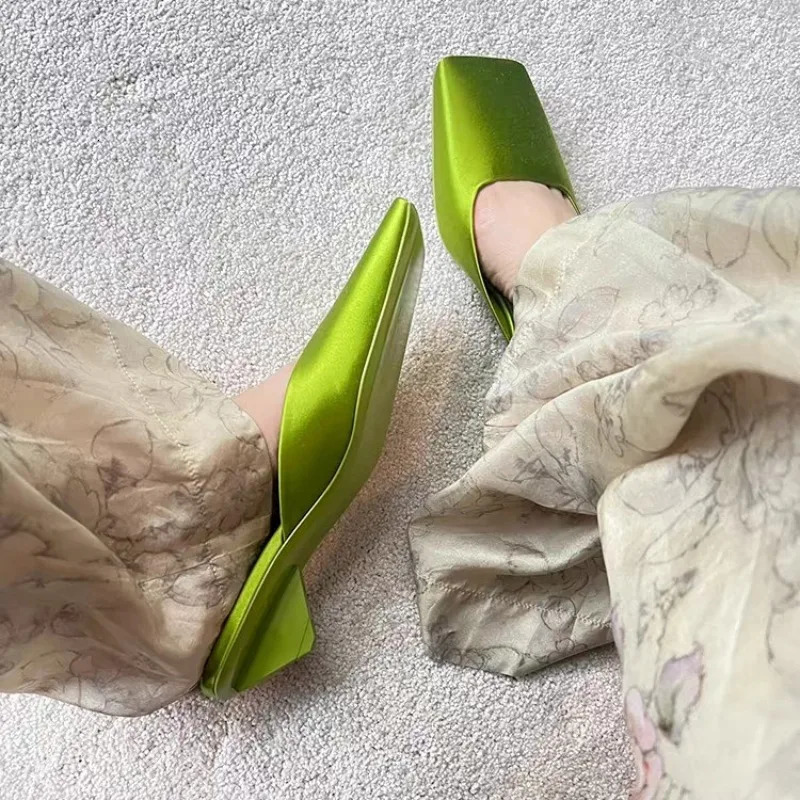 Sandals Square Toe Loafers Ladies Slippers Female Shoes Mules for Women Slides Low on A Wedge Block Heels er 250213