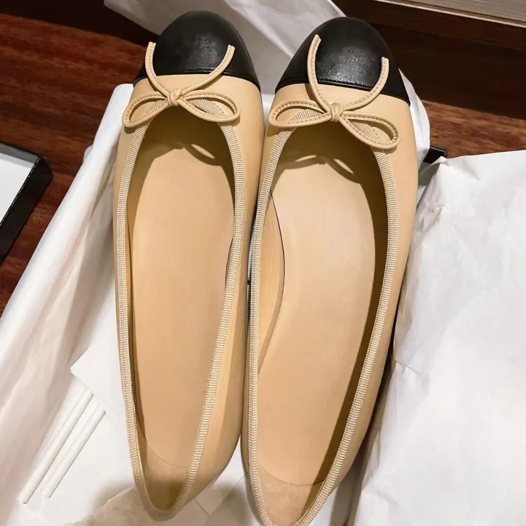 Designer Shoes Ballet Flats Shoes Women Genuine Leather Slip on Ballerina Bow Luxury Round Toe Ladies Loafers Slingback Dress Shoes 35-42