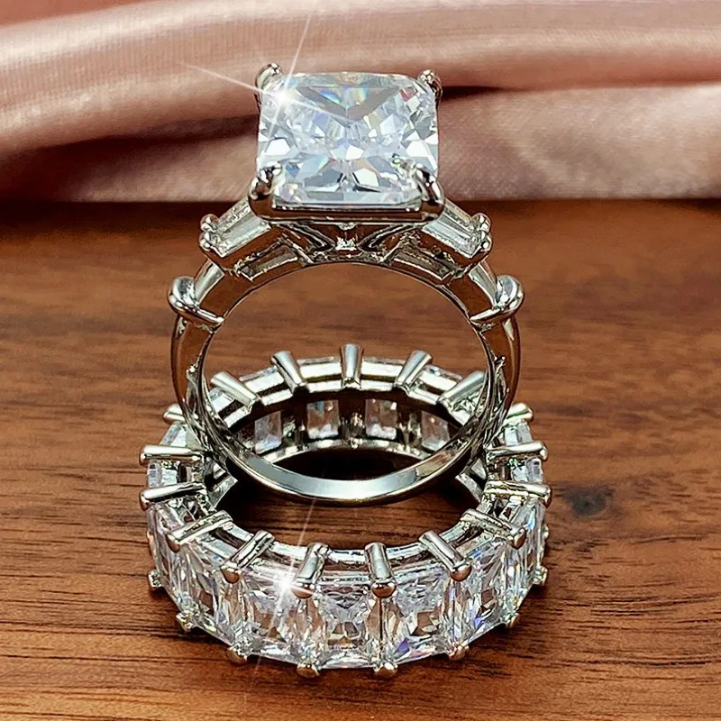 CAOSHI 2Pcs/Set Gorgeous Wedding Rings for Women Brilliant Cubic Zirconia Finger Jewelry for Anniversary Party Fashion Lady Gift 250214