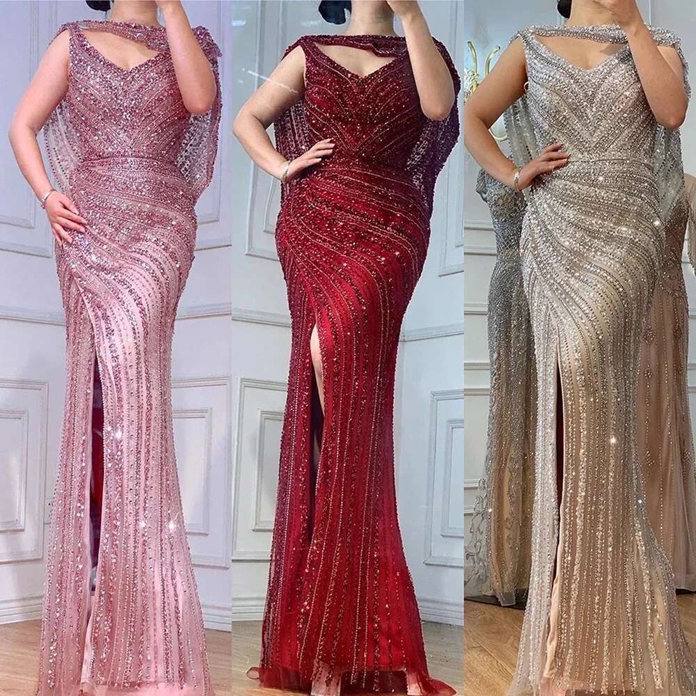 Nude Sier Mermaid Evening Gowns Dubai Beading Sparkle Sleeveless Sexy Formal Dress Customize