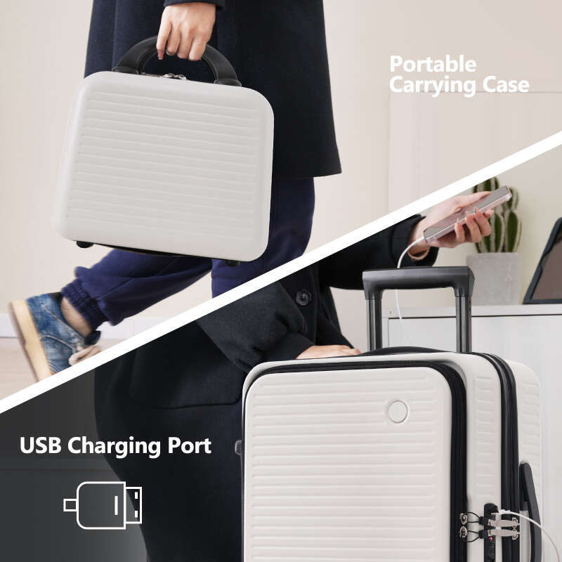 Open Lage Lightweight Suitcase with Front Pocket and USB Port, 1 Portable Carrying Case