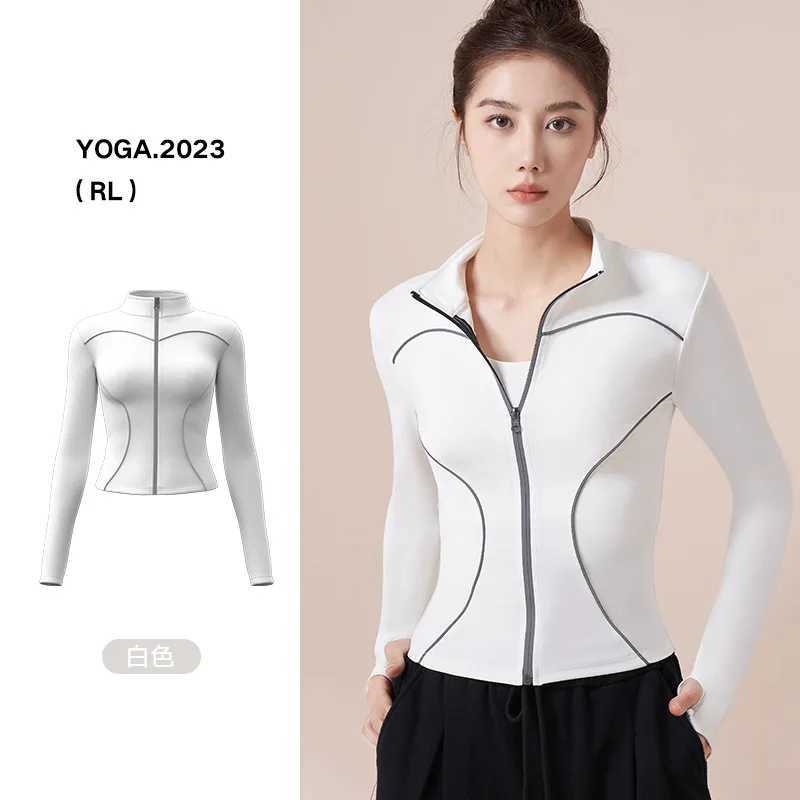 Active Shirts Tees 2023 New Womens Autumn Winter Front Zipper Elastic Tight Slim Sports Jacket Running Training Breathable Gym Top H25218