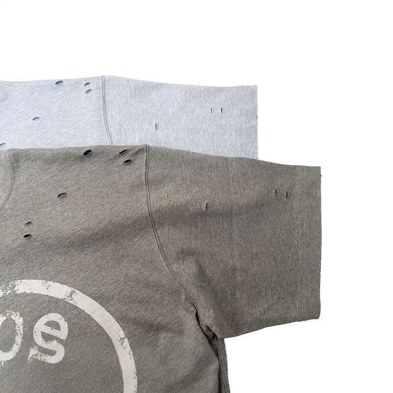 American high street summer washed distressed letter printed short sleeved loose casual unisex T-shirt