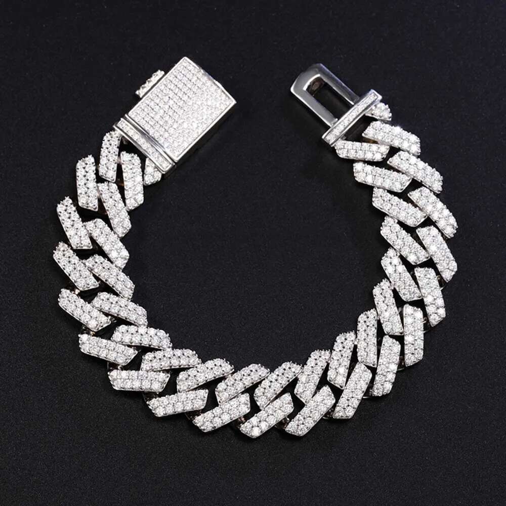 Hip-hop jewelry designer chain necklace vvs 15mm wide 2 rows K chain moissanite platinum-plated sSIRE Si Er Cuba bracelet
