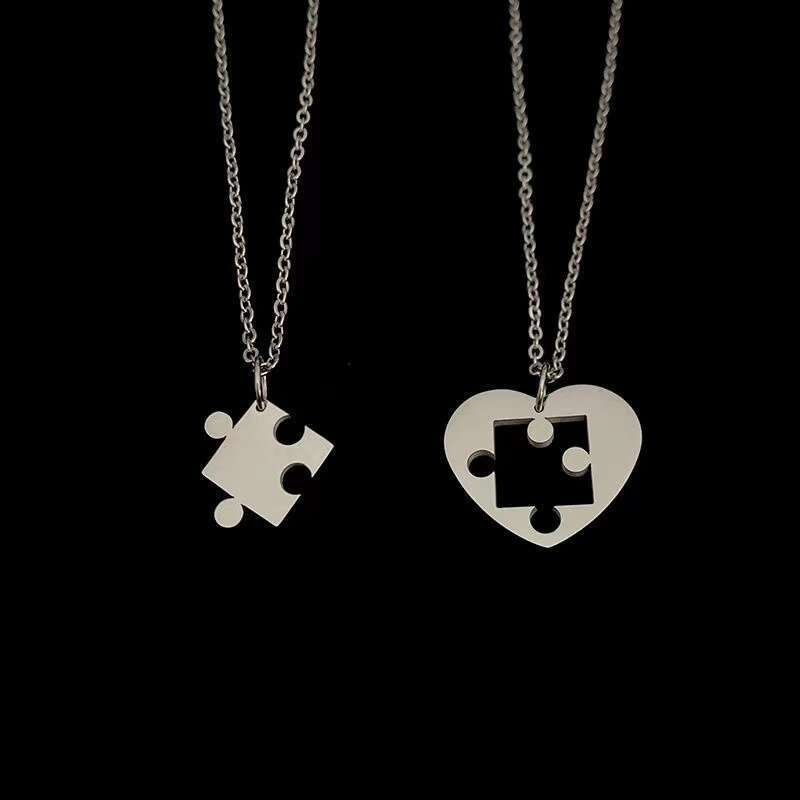 Korean version of minimalist Instagram style couple love building block necklace creative splicing 2-in-1 hip-hop pendant