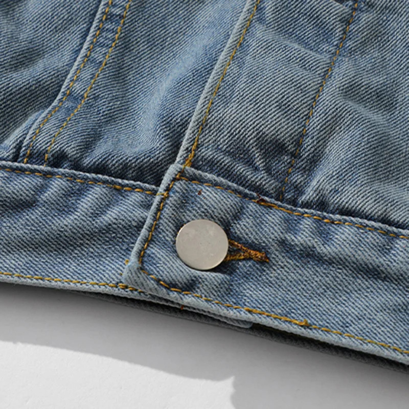 TRAF Fashion Tooling Denim Jacket Mens Spring And Autumn American Retro Loose Lovers Lapel 250210