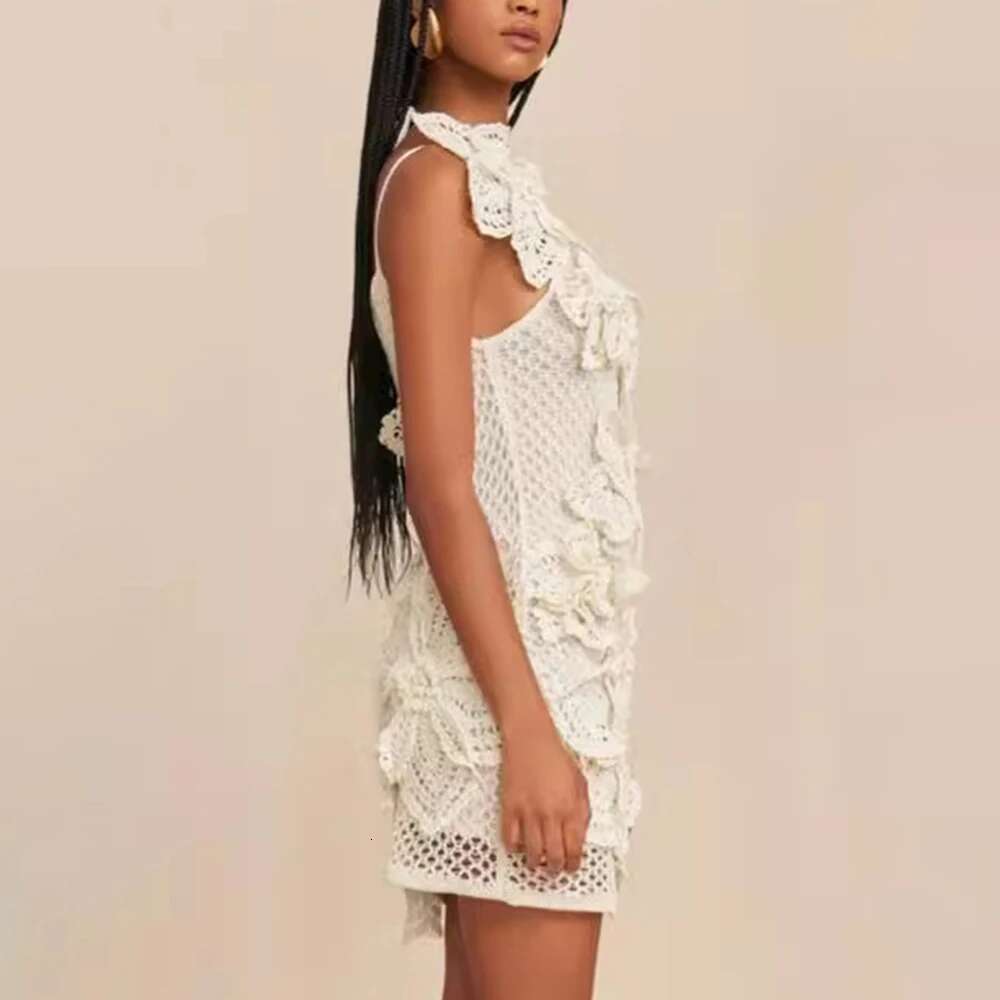 TWOTWINSTYLE Solid Hollow Out Designer Dresses For Women Halter Sleeveless Backless High Waist Spliced Appliques Dress Female