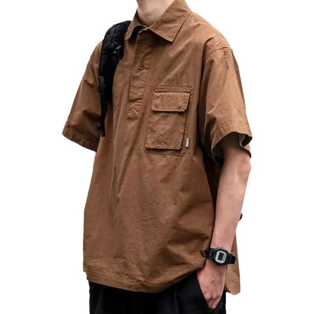 Japanese retro workwear pullover short-sleeved shirt mens summer fashion brand outdoor trend loose casual shirt jacket trend W250217