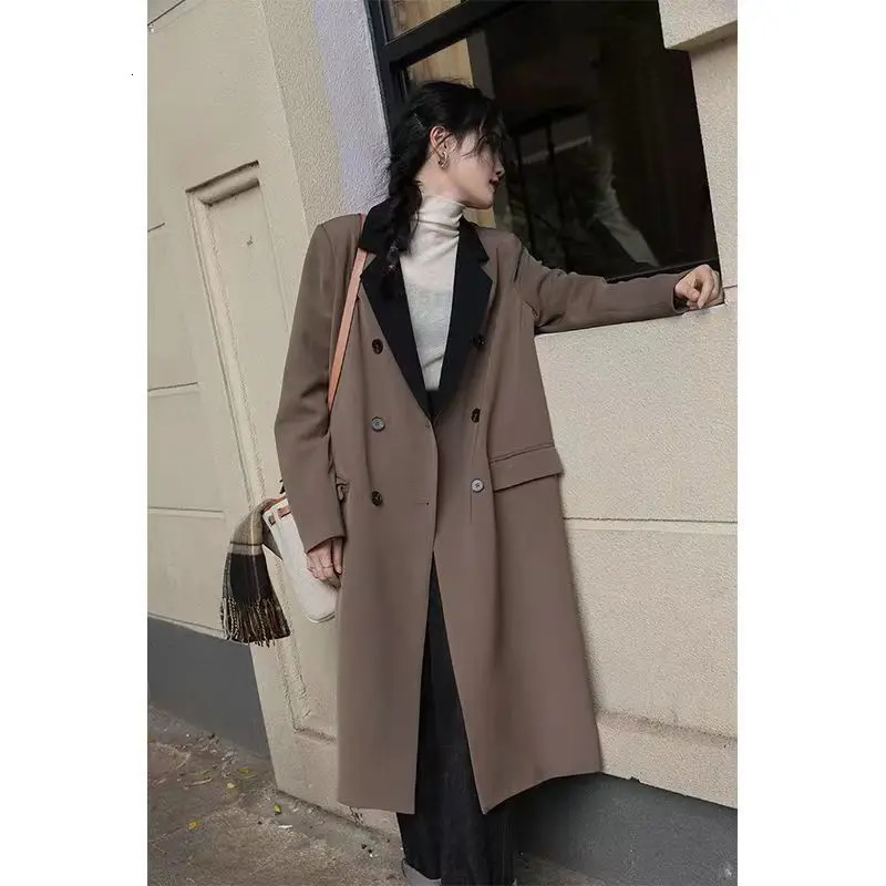Long Blazer Y2k Windbreaker Harajuku Vintage Coat Sleeve Spring Autumn Women Jacket Chic Korean Loose Doublebreasted 250213