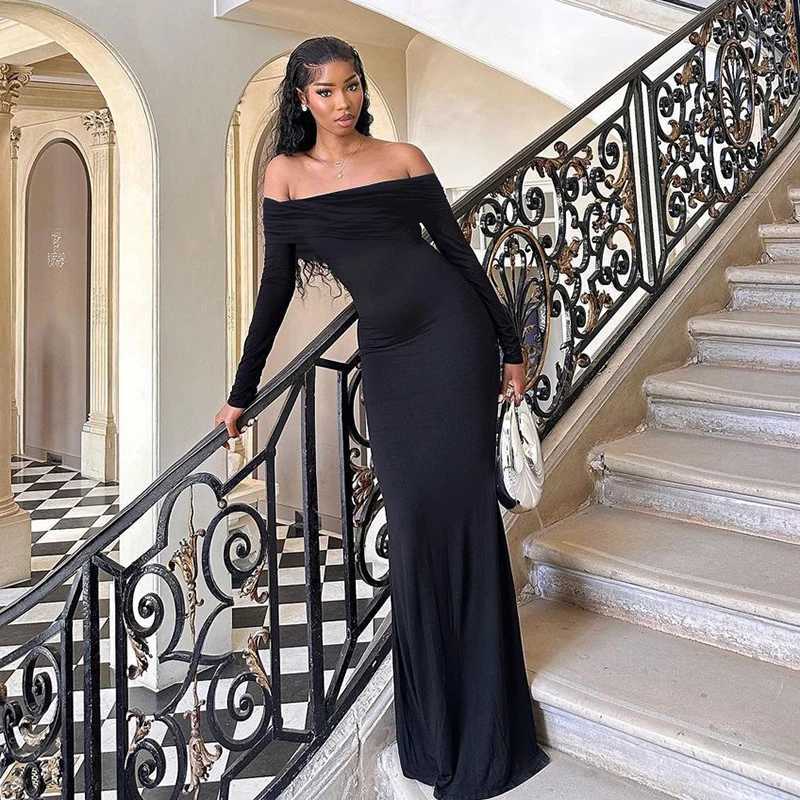 Basic Casual Dresses Lygens Off The Shoulder Bodycon Ruched Bandage Long Slve Midi WomenS Dresses Elegant Evening Casual Ladies Dress For Winter H2521