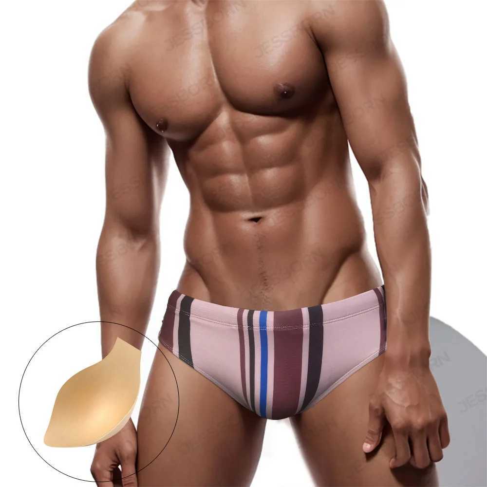 Striped Sexy Swimming Trunks Men Swimwear Men Swim Boxer Briefs Swimsuit Beach Shorts Surfing Bathing Suit Gay Boardshorts M250218