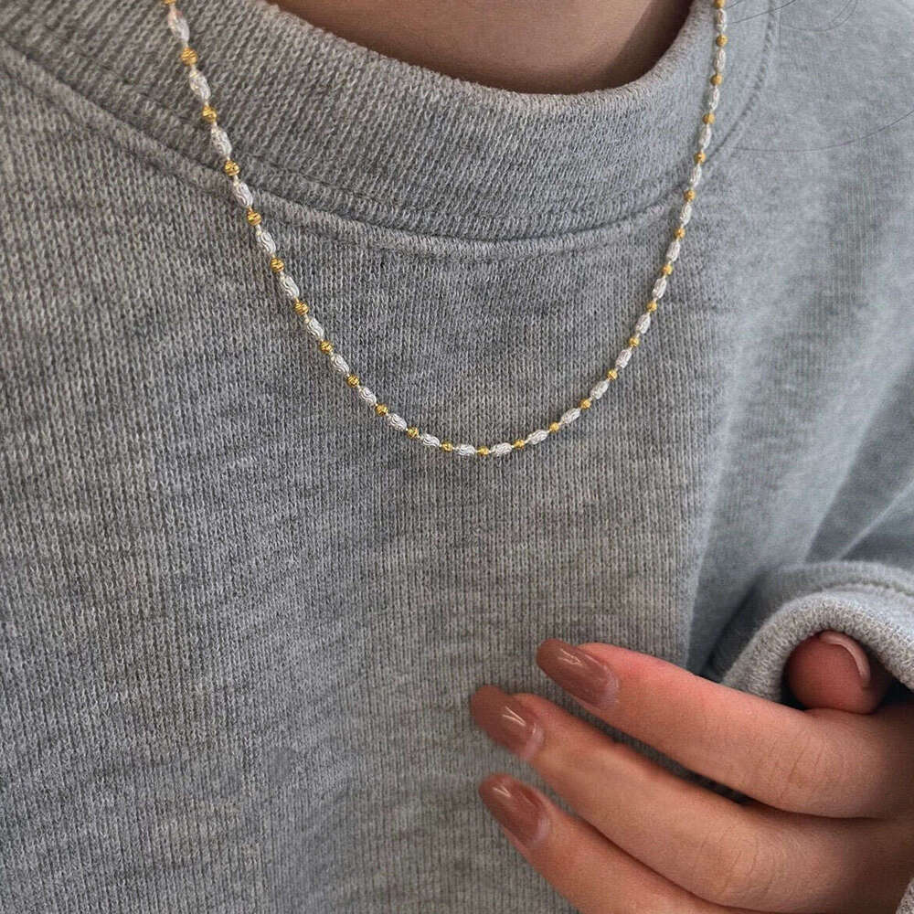 Tiqi Korean version niche S pure sier olive necklace women's collarbone minimalist contrasting car wer bead plain chain