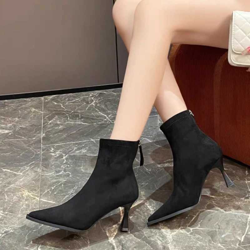 2024NEW Ankle Boots Leopard Women Pointed Toe Ladies Chunky High heel Female Shoes Footwear Plus SizeXJ250217