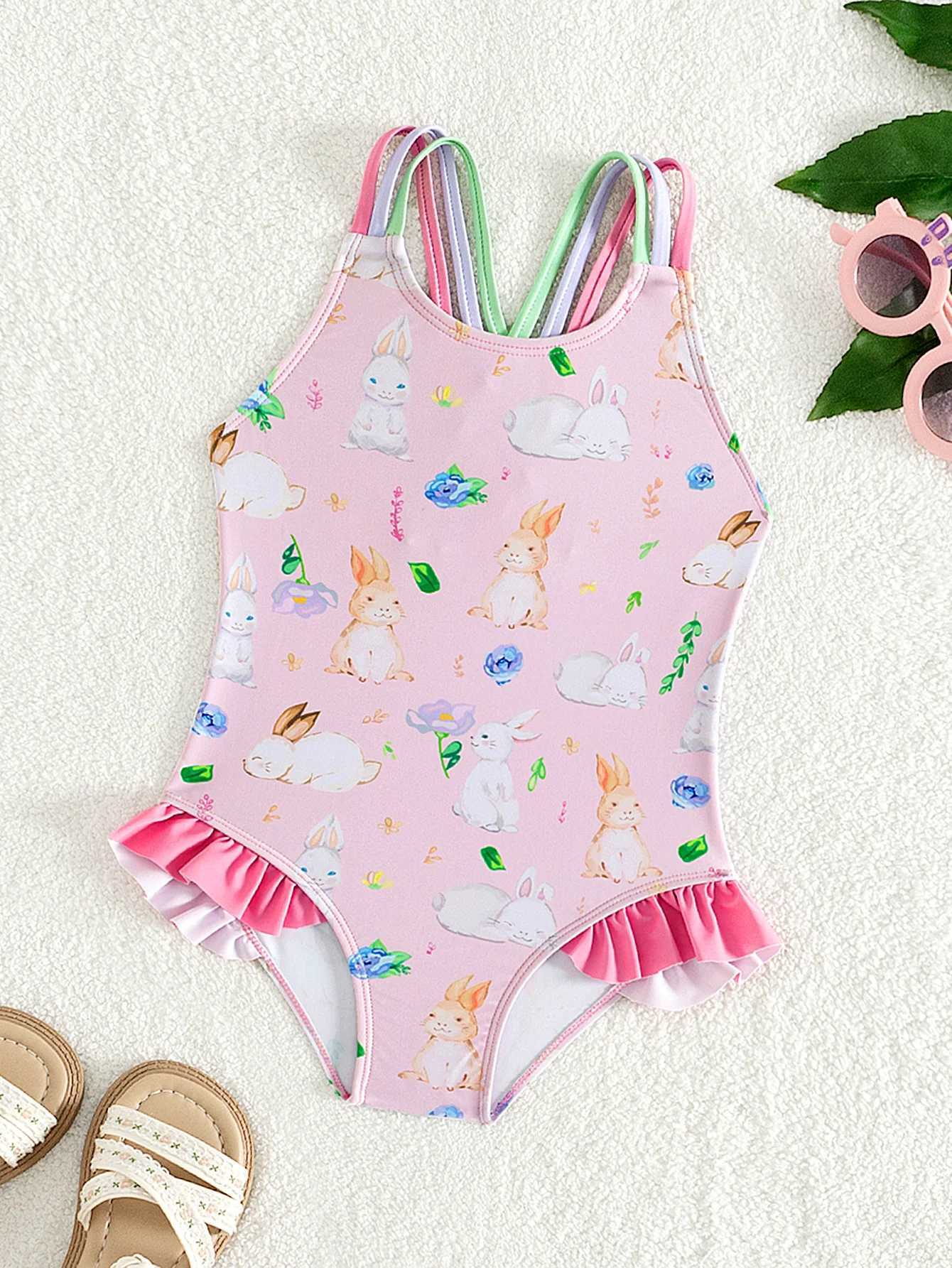 2024 Girls Ruffle Bikini Swimsuit Gradient Leopard Floral Kids Swimwear Children Bikini Bathing Set 307 Y250212