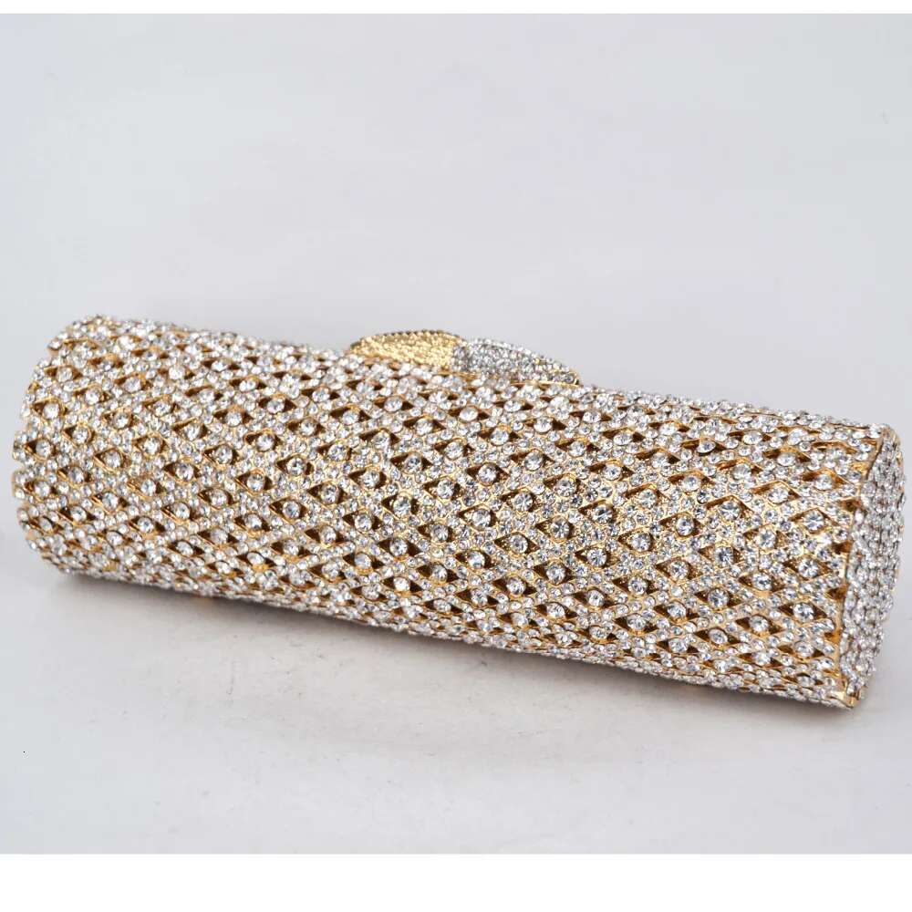 Golden Cydrical Crystal Purse Clutch Bags Prom purse Sier sparkly diamante banquet Bride Wedding Party bag SC484