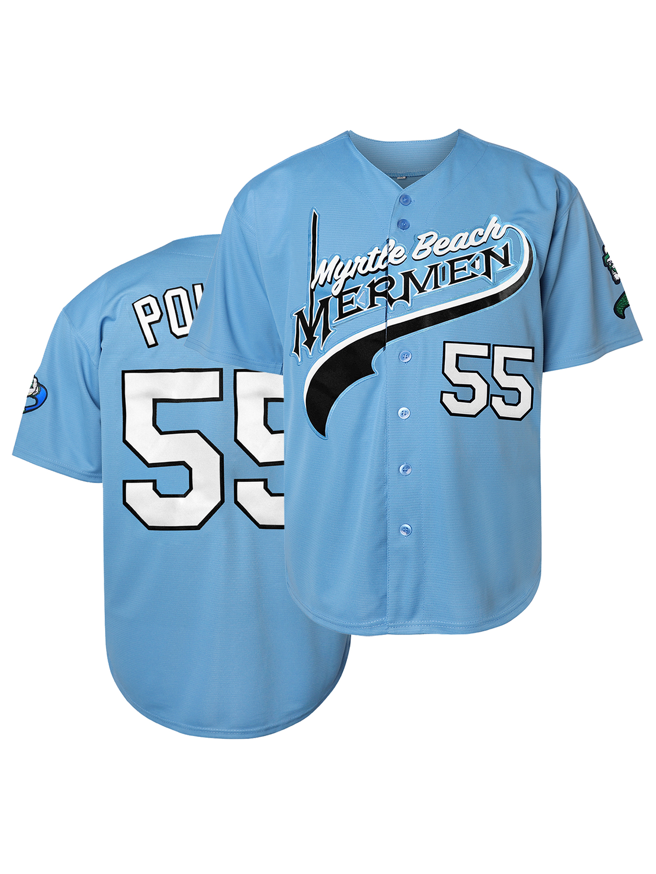 In Stock Blue Mens 55 Kenny Powers Shirt Movie Baseball Jersey Fashion Graphic Print Baseball Shirt Soft, Breathable for Competition, Party, Training 