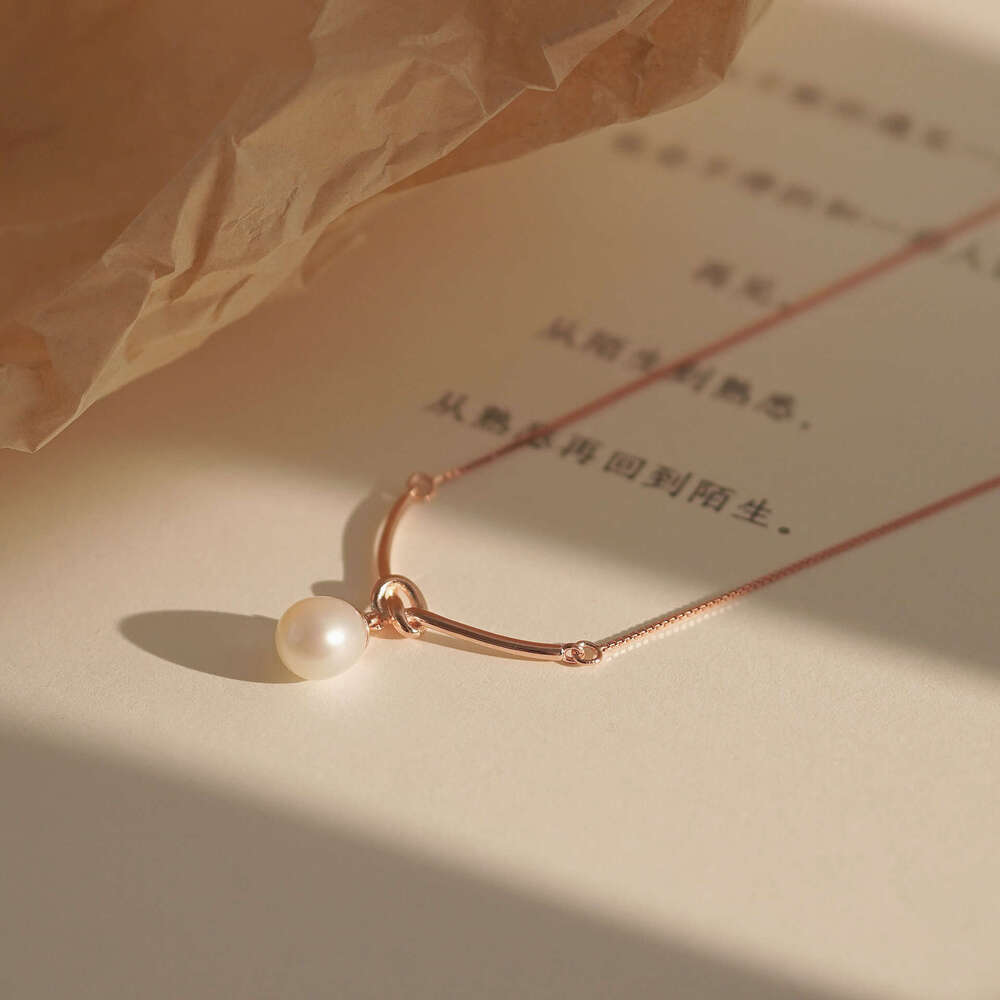 Tiqi S pure sier box single freshwater pearl knot necklace, women's high-end feeg, collarbone chain, niche design