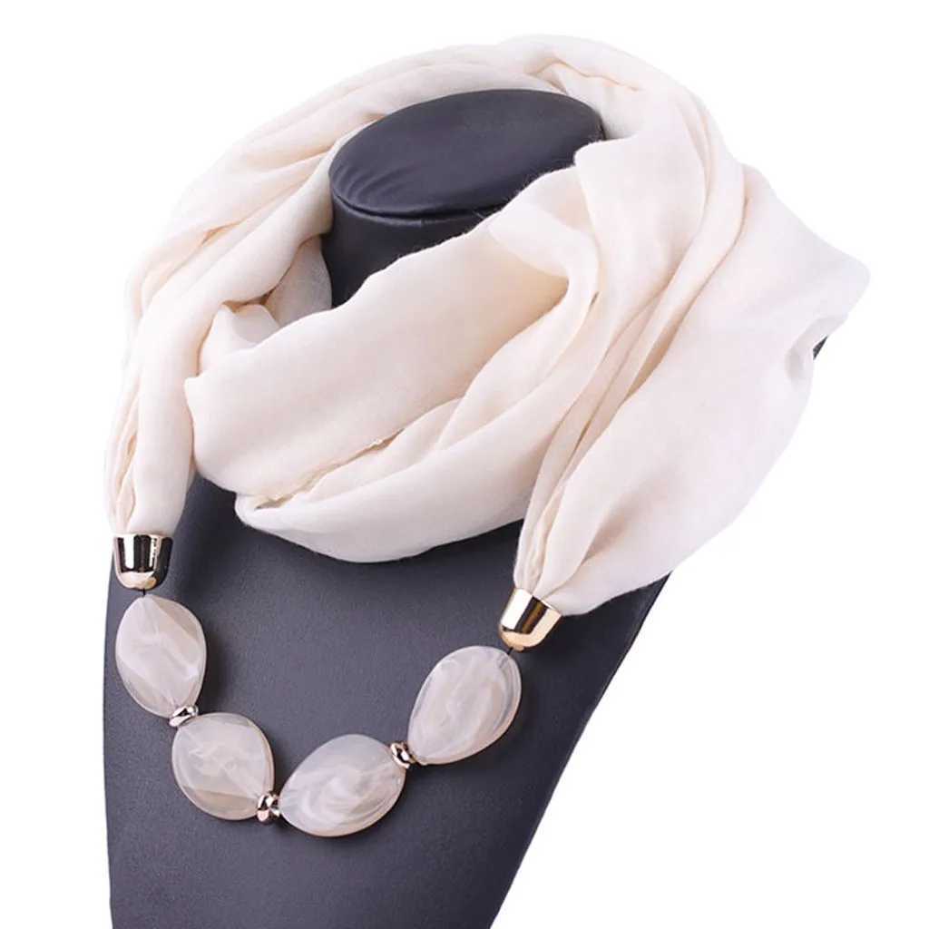 Solid jewelry bead pendant necklace scarf head scarf womens ethnic cotton linen Muslim headscarf Wrs Foulard womens W250218
