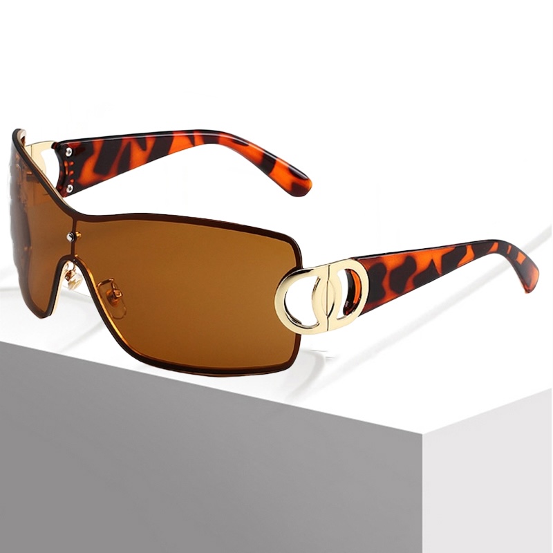 Women's Luxury Sunglasses Vintage Gradient Y2K Style Sun Glasses Steampunk Rimless Pilot Goggles Uv400 Glasses for Spicy Girls Cycling One-Piece 