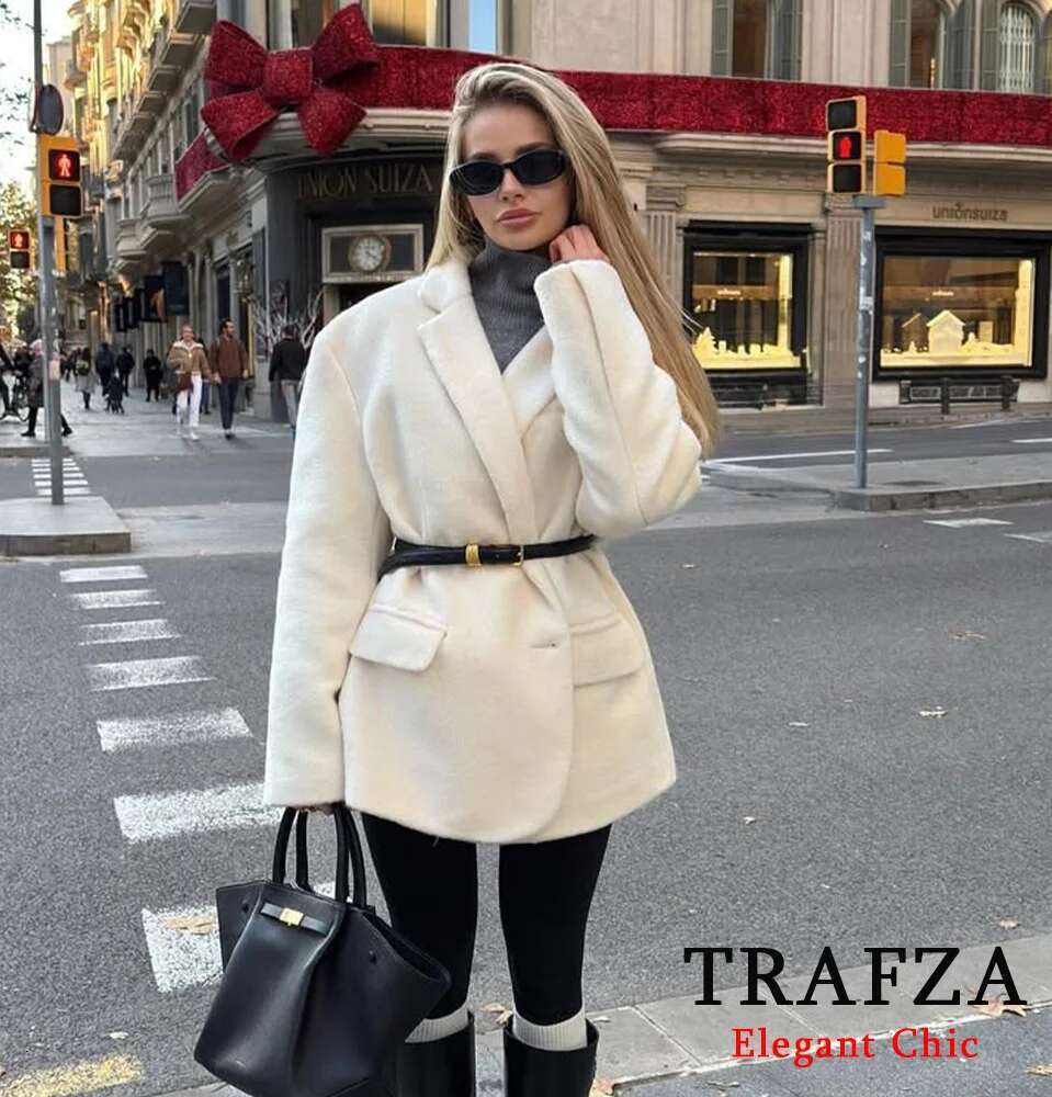 Trafza-Women Fur-Effect Lapel Buttons Pockets Faux Fur New 2025 Fashion Fall Winter Romantic Elegant Blazer