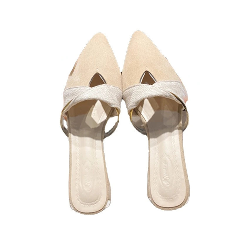 Womens Closed Toe Slippers 2024 Korean Style Fashionabl Pointed Toe Women Shoes Comfortable Low Heel Mules Zapatillas Mujer 250217