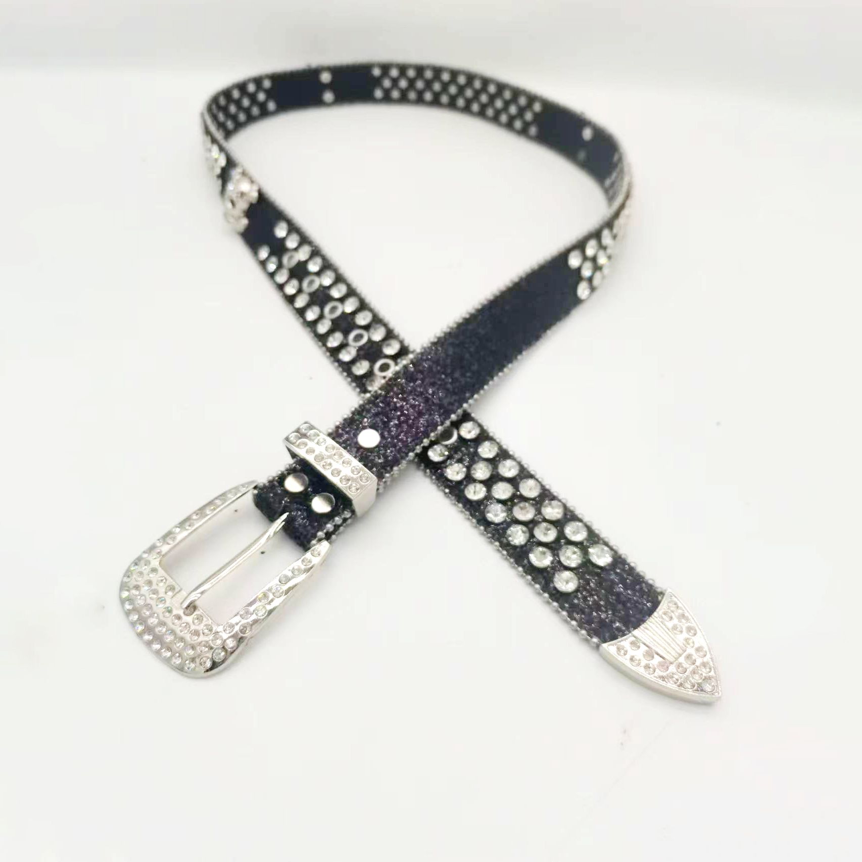 Chic Luxury Pu Belt Featuring Intricate Silver Crystals and Gothic Skull Design - Perfect Blend of Edgy Charm