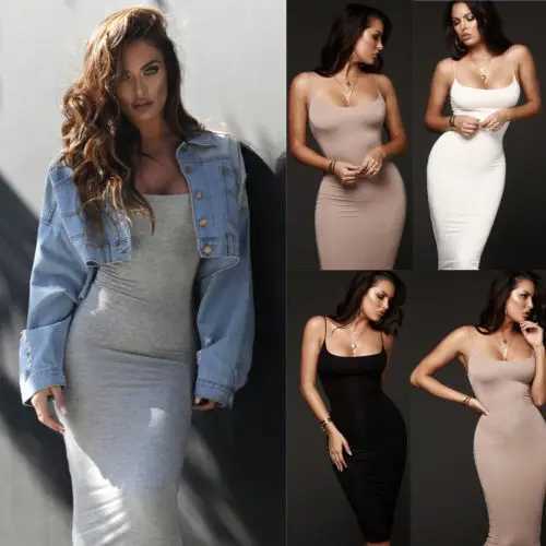 Basic Casual Dresses Women Lady V-Neck Pencil Dress Solid Color Backless Spaghetti Strap Bodycon Slim Slip Dress Summer Beach Sundress H25217