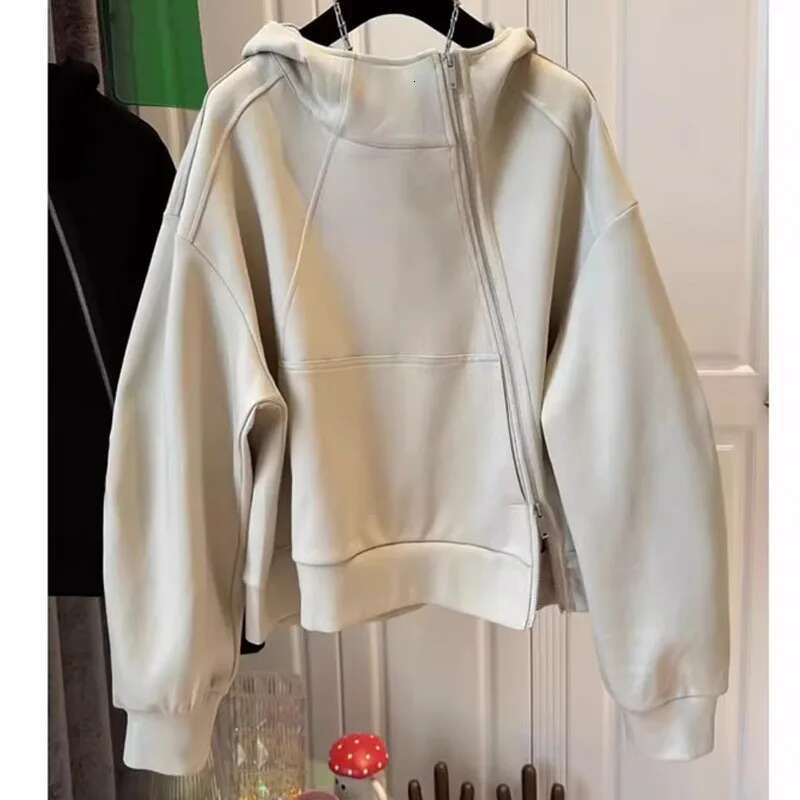 Hooded Sweater Women's Irregular Diagonal Zipper 2024 Spring New Loose Casual Design Sense Niche Jacket