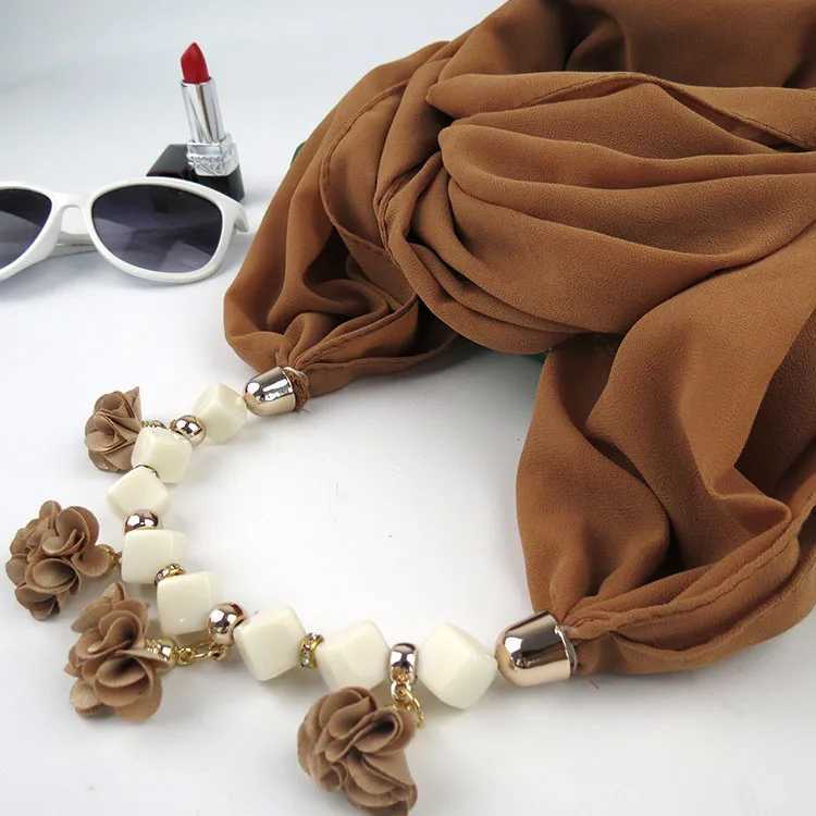Womens Printed Chiffon Ring Scarf Hijabs Multi-style Jewelry Necklace Flower Pendant Scarf La parel Accories Wholesale W250218