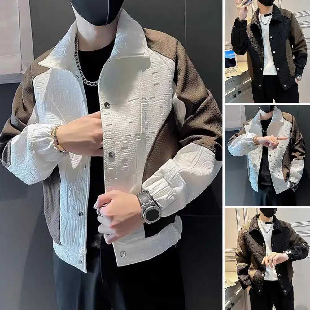 Mens Jacket Coat Hip Hop Style Long Sleeve Coat Windproof Design Color-Blocked Jacket W250217