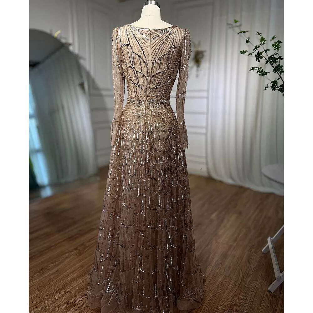 Caramel Muslim A E V Neck Beaded Dubai Long Evening Dresses Gowns Customize Evening Party