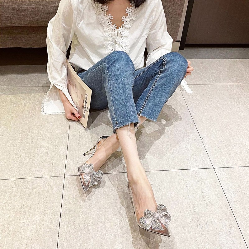 women dress shoes sandals for womens high heels sandals transparency pointed tip bowknot outdoor casual shoes slippers slides sandal new