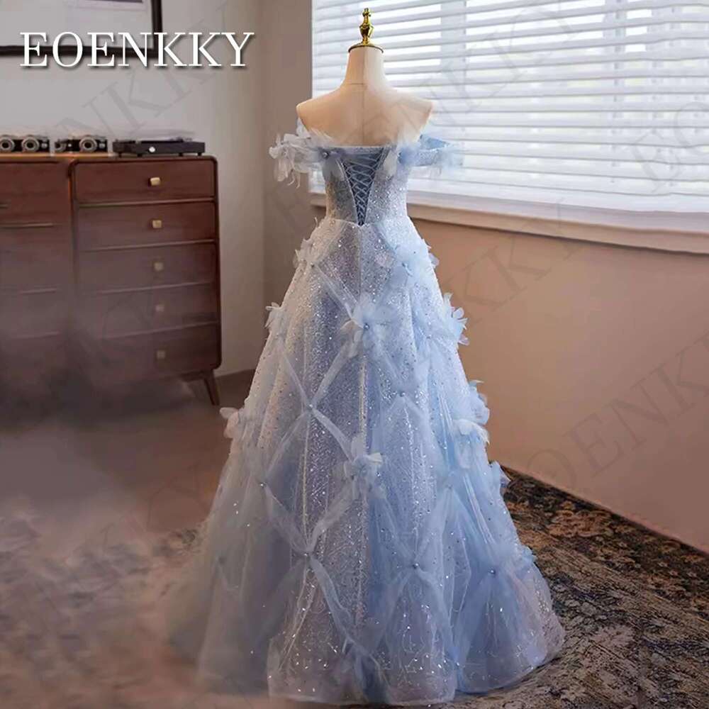 Prom Beading Dress Blue D Wers Off Shoulder Sequined A E Birthday Party Dresses Robes De Soir E Or Length es e