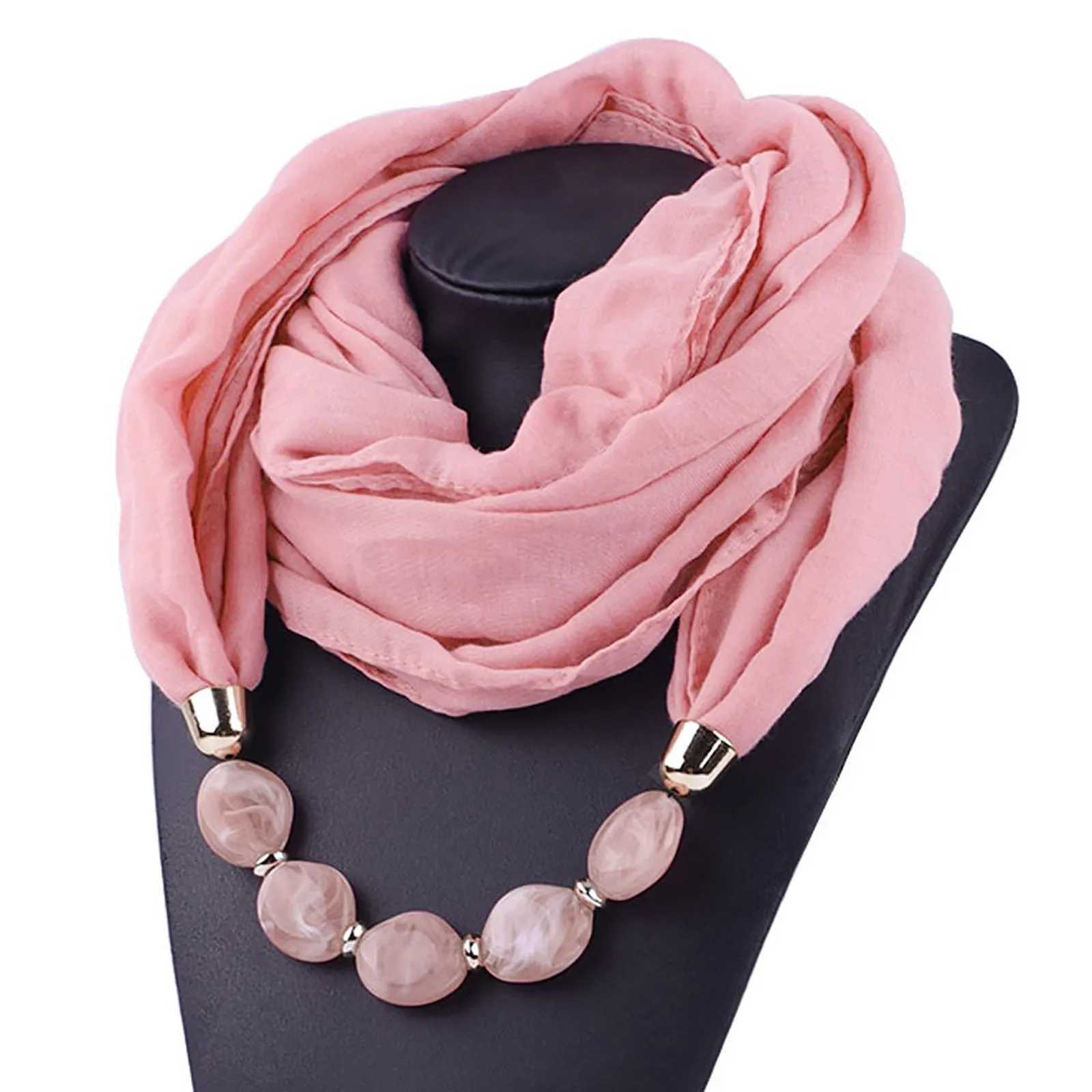 Solid jewelry bead pendant necklace scarf head scarf womens ethnic cotton linen Muslim headscarf Wrs Foulard womens W250218