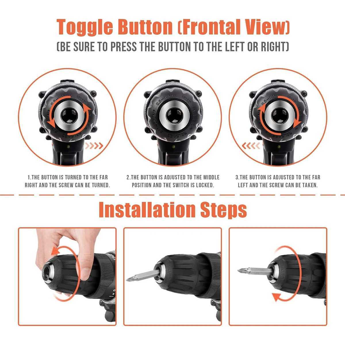 Tool Case 12V/21V Cordless Drill Set Combo Kit59/54/48/44/34Pcs Tool Kit for HomeHousehold Tool Sets for MenPower Drill with Tool Kit CL250218