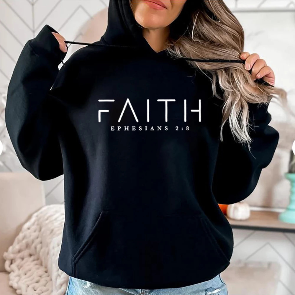Faith Hoodie Ephesians Hooded Bible Verse Sweatshirt Christian Clothing Women Pullover Unisex Trendy 250213