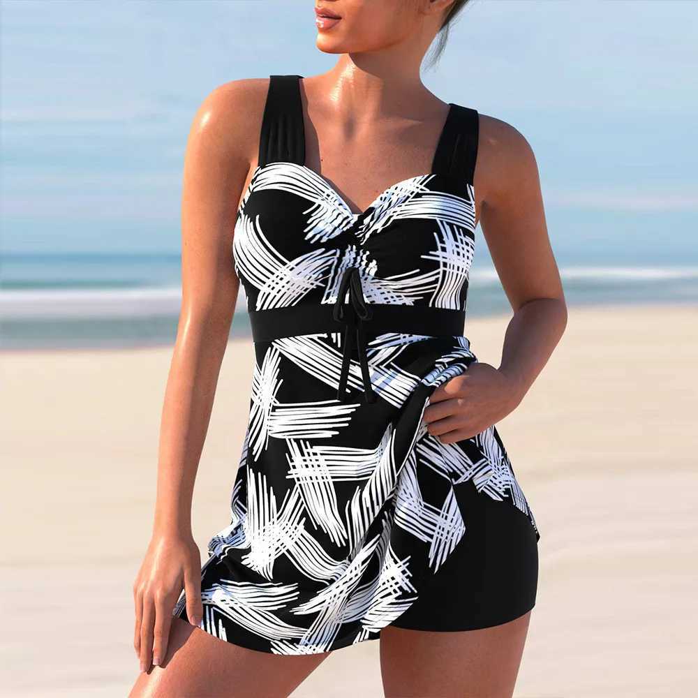 Plus Size Swimwear Women Monokini Swimsuit Two Piece Sexy Bikini Set Tankini Bathing Suit Print Swimdress Beachwear S-5XL M250218
