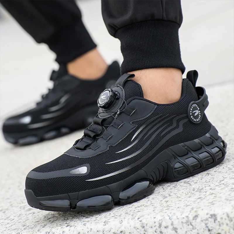 Rotating Button New Safety Shoes Men Anti-smash Anti-puncture Work Shoes Fashion Men Sport Shoes Security Protective Boots MenC250217
