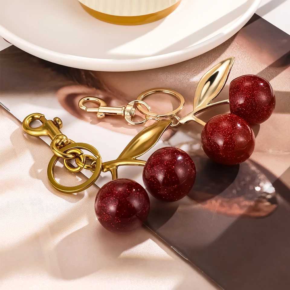 Keychains Lanyards Bag Parts Accessories ZAKOL Fashion Red Cherry Keychain Summer Fruits Cherries Pendant Keyring For Women Men Jewelry Gift H250217