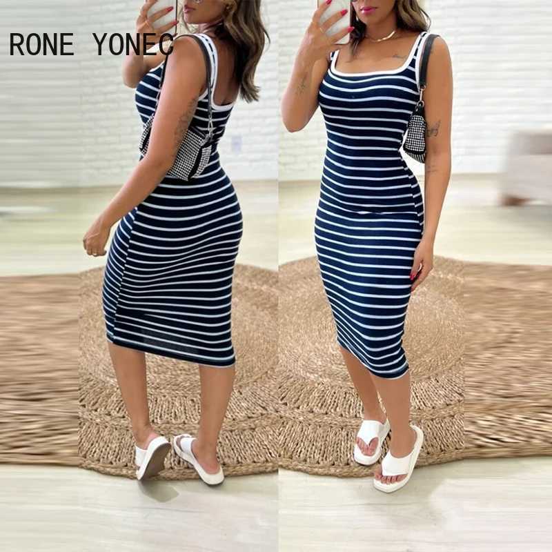 Basic Casual Dresses 2024 Women Casual Tank Striped Pattern Slveless Midi Skinny Sexy Dress H25217