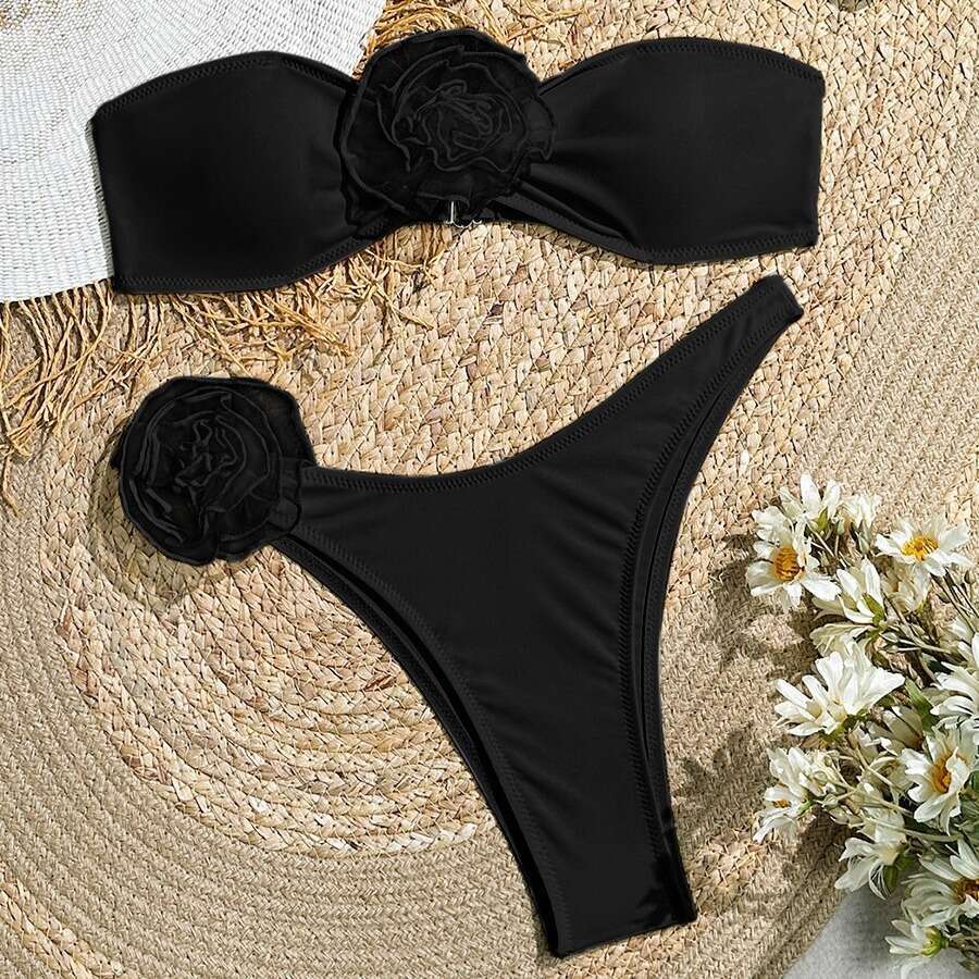 Hot Selling 3D Decorative Flower Bikini Split Top Sexy Swimsuit Triangle Pants for Women Designer Swim Maillot De Bain Womens Swimwear New Arrival