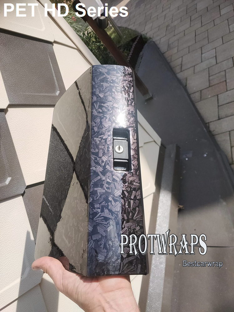 Premium PET HD Forged Carbon Black Vinyl Wrap Sticker Whole Car Wrapping Covering Film With Air Release Initial Low Tack Glue Self Adhesive Foil 1.52x