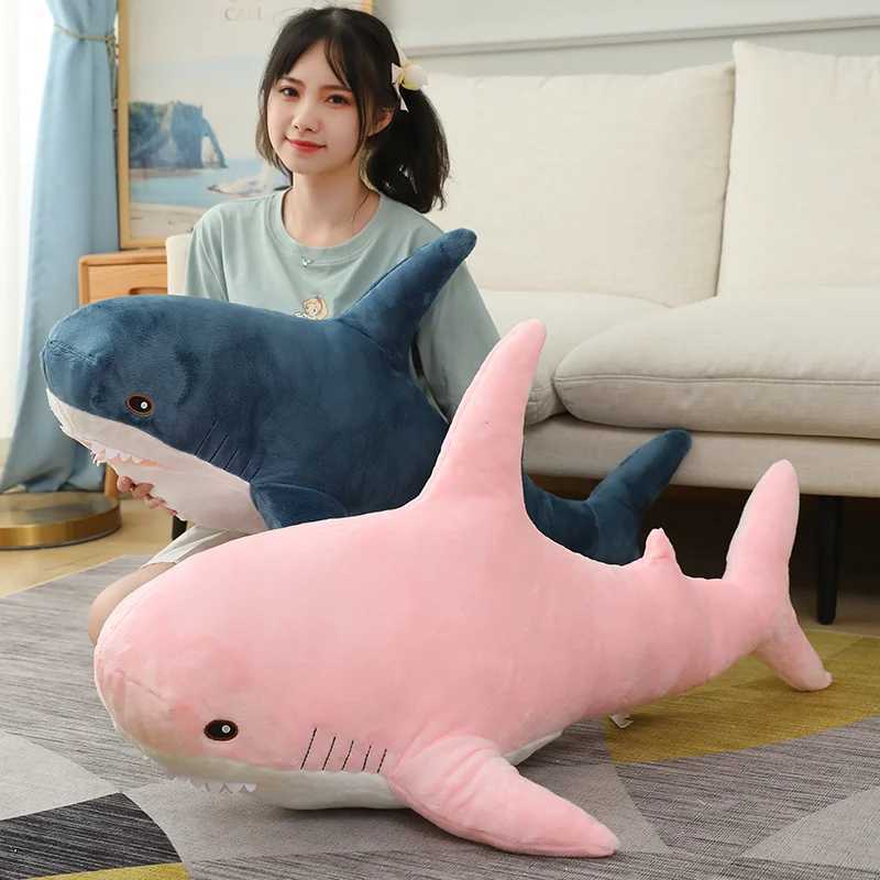 Cute Gaint Shark Whale Plush Doll Pillow Gray Blue Pink Shark Whale Plush Doll Home Decor Warm Hug For Girls BoysXJ250218