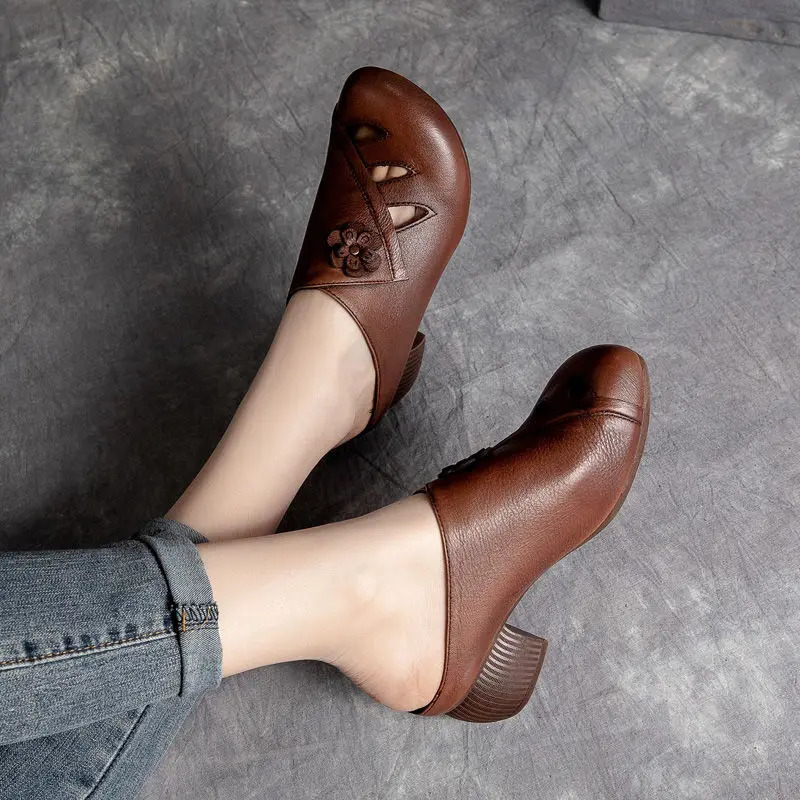 Retro Women Slippers Soft Shoes Close Toe High Heels Slides Black Mules Flip Flops for Summer Medium Heel Slides 250217